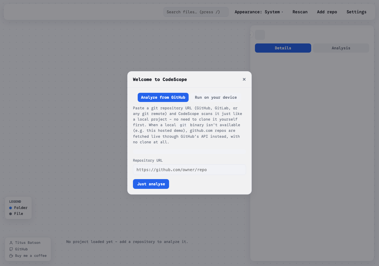 The hosted, no-install welcome screen