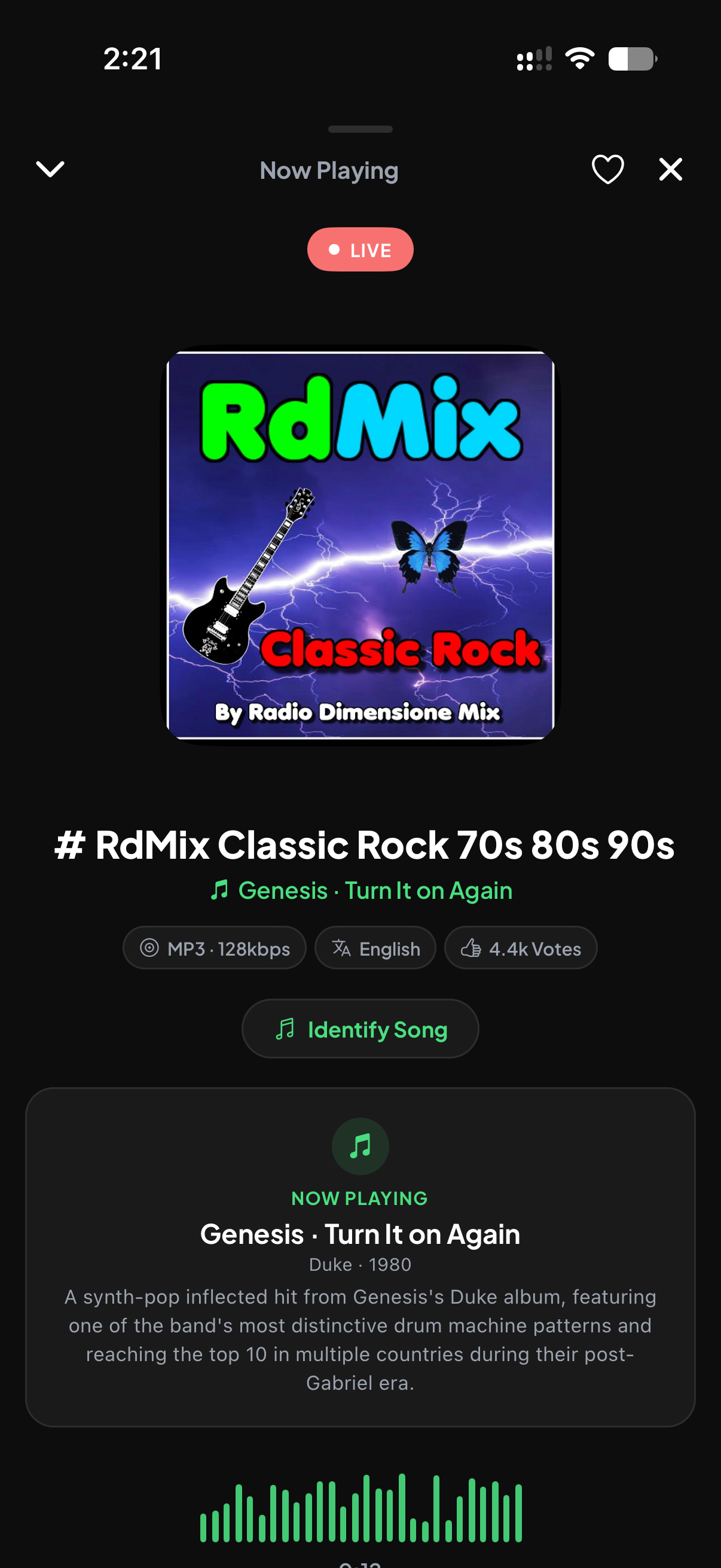 Now playing screen with cleaned-up song metadata